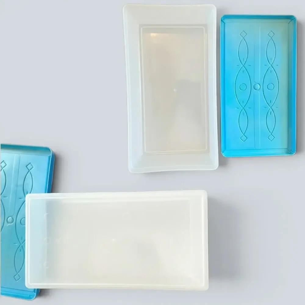 Vintage Mid Century Plastic Storage Box-Teal Lid-Organizer-Sewing-Craft-Kitchen